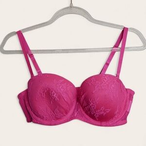 H&M Hot Pink Lace Padded Bra Removable Strap Size 36B
